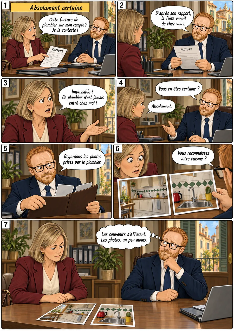 Planche de BD « Absolument certaine » en sept cases