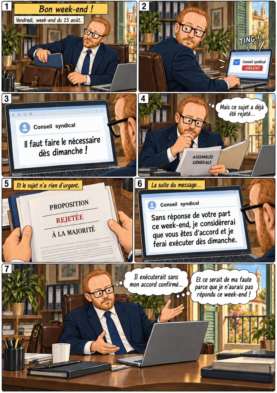 Planche de BD « Bon week-end ! » en sept cases