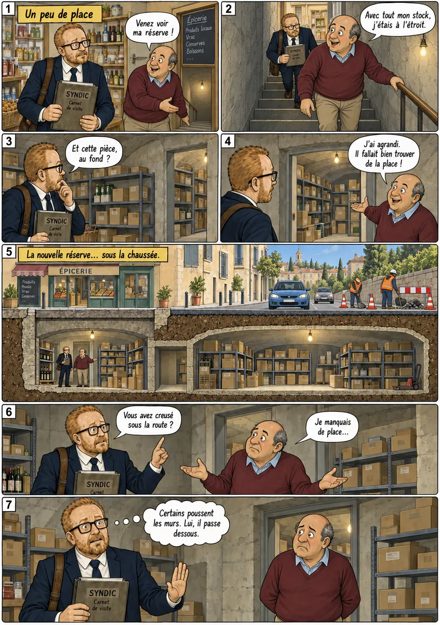 Planche de BD « Un peu de place » en sept cases