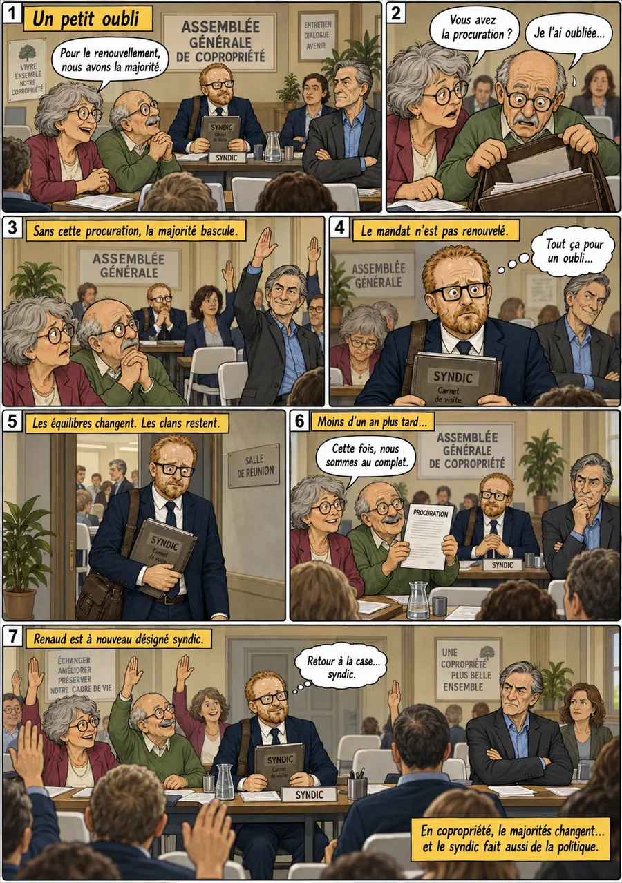 Planche de BD « Un petit oubli » en sept cases