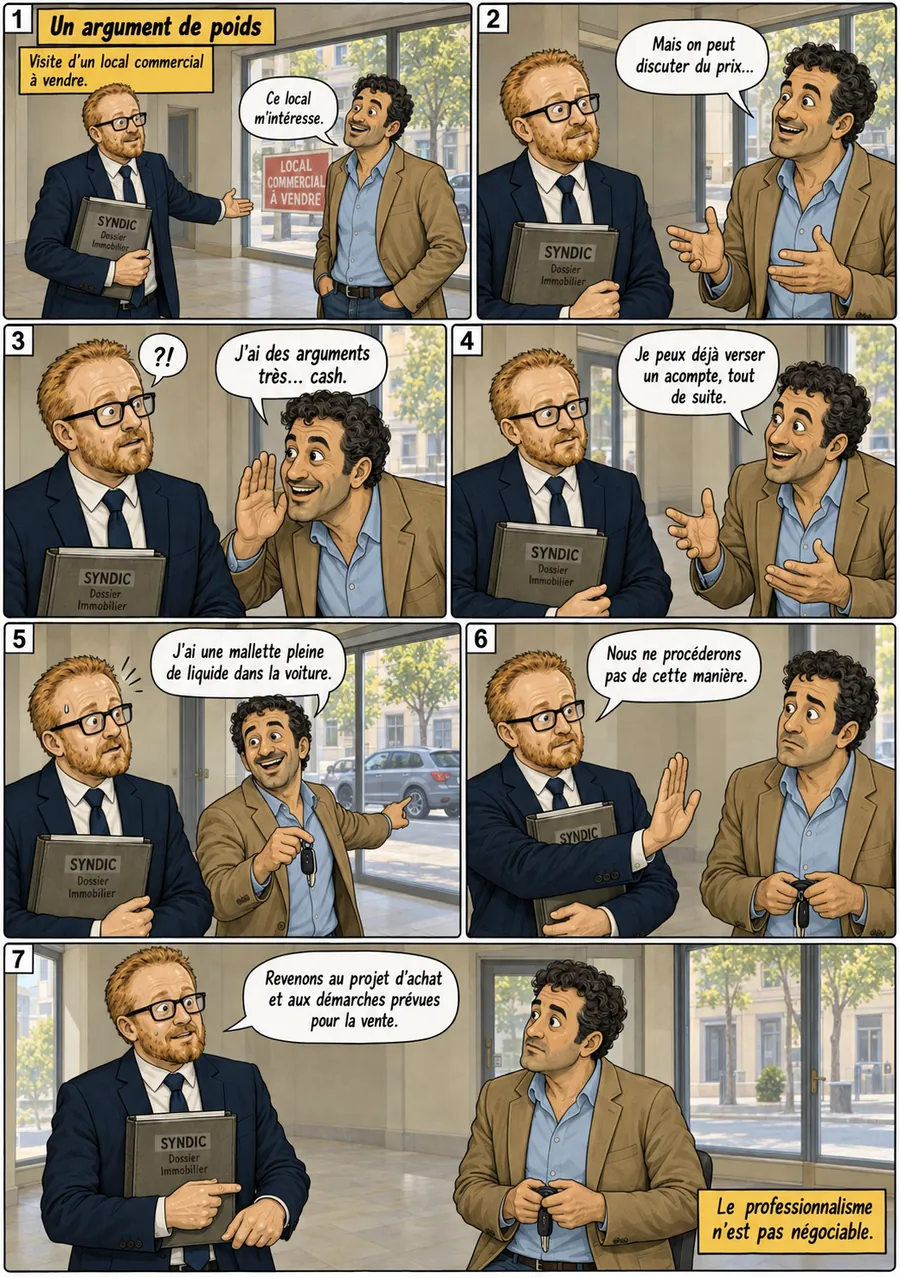 Planche de BD « Un argument de poids » en sept cases