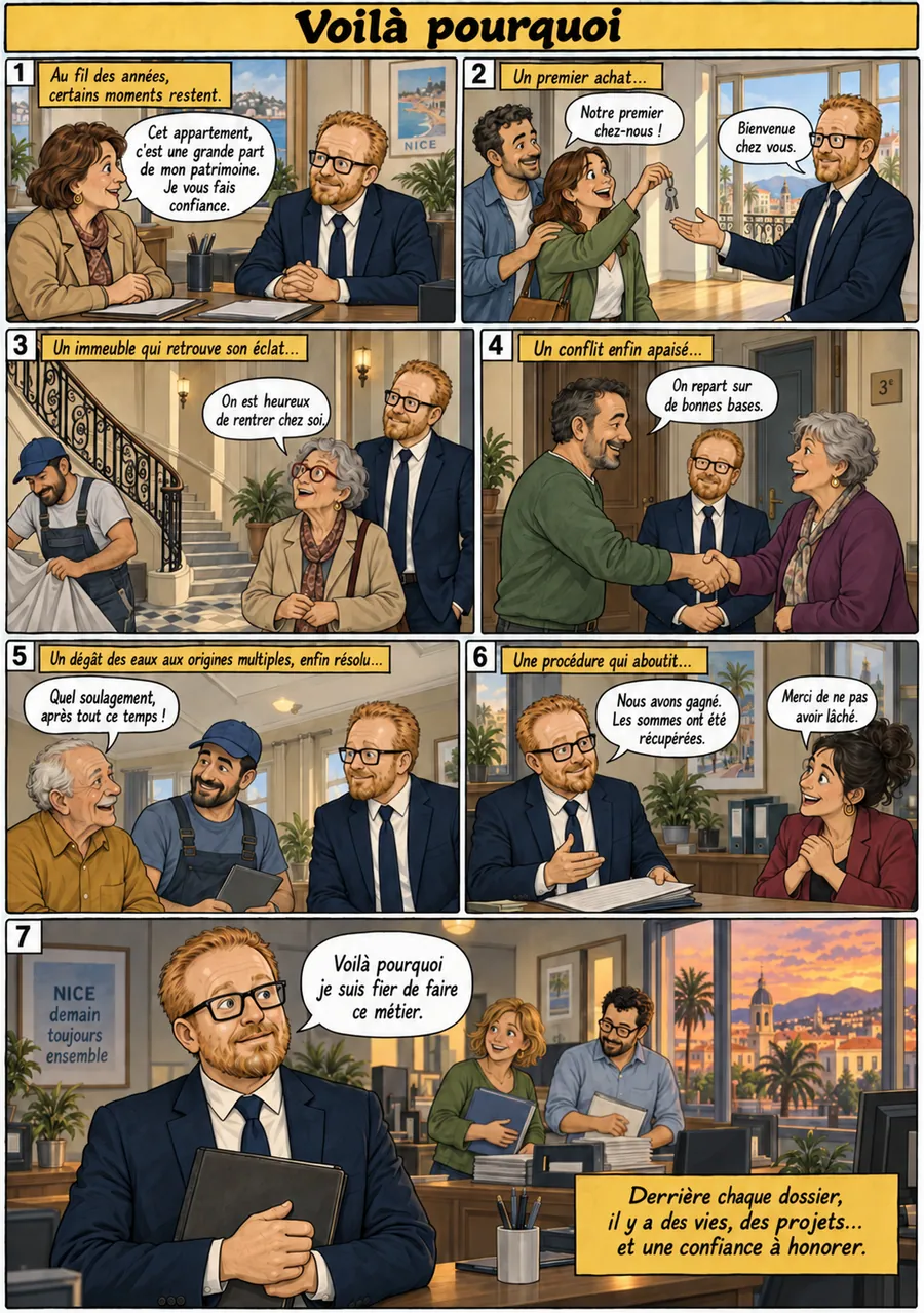 Planche de BD « Voilà pourquoi » en sept cases